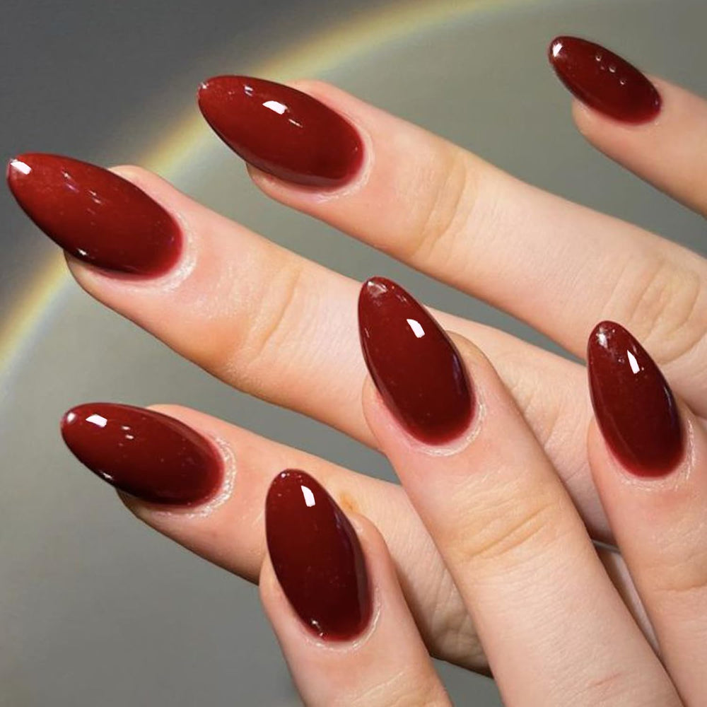 GLAMERMAID Uñas pegables rojas cereza en almendra mediana para look duradero