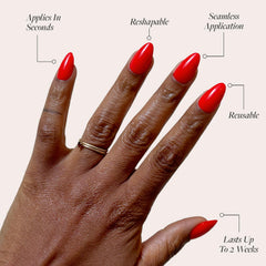 Glamnetic detalle de forma almendra corta, ideal para manicura rápida.