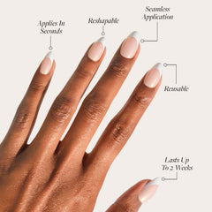Uñas en forma almendra corta con punta francesa, para look diario.