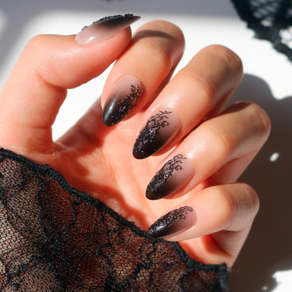 Glamnetic Uñas Hasta la Muerte con encaje 3D ombré brillante para ocasiones.