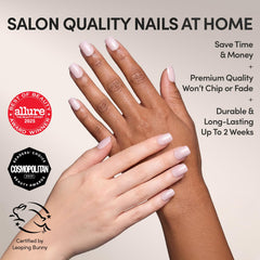 Glamnetic Pinky Promise con 30 uñas en 15 tallas para ajuste personalizado.