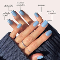 Glamnetic uñas Cashmere Blue con recubrimiento UV para mayor durabilidad