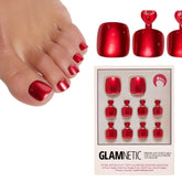 Glamnetic úñas para dedos de pie con acabado glaze en caja práctica para almacenamiento.