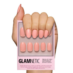 Glamnetic Uñas Durazno Coral con brillo, apariencia de salón en casa.