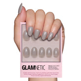 Glamnetic Uñas Gris Puro: uñas cortas ovaladas con brillo duradero para uso diario.