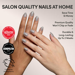 Glamnetic Uñas Gris Puro: kit de 30 uñas en 15 tallas para ajuste personalizado.