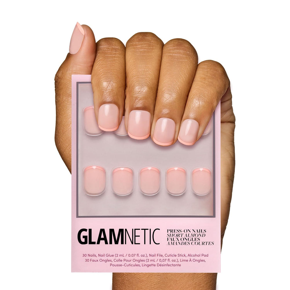 Glamnetic uñas postizas Francesa Pesca con brillo para uso diario.