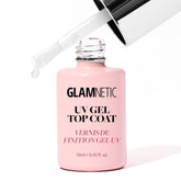 Glamnetic gel UV capa superior transparente: botella para brillo duradero en casa.