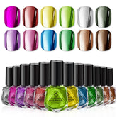 Glamonade metallic nail polish set with 12 colors displayed for bold chrome looks.