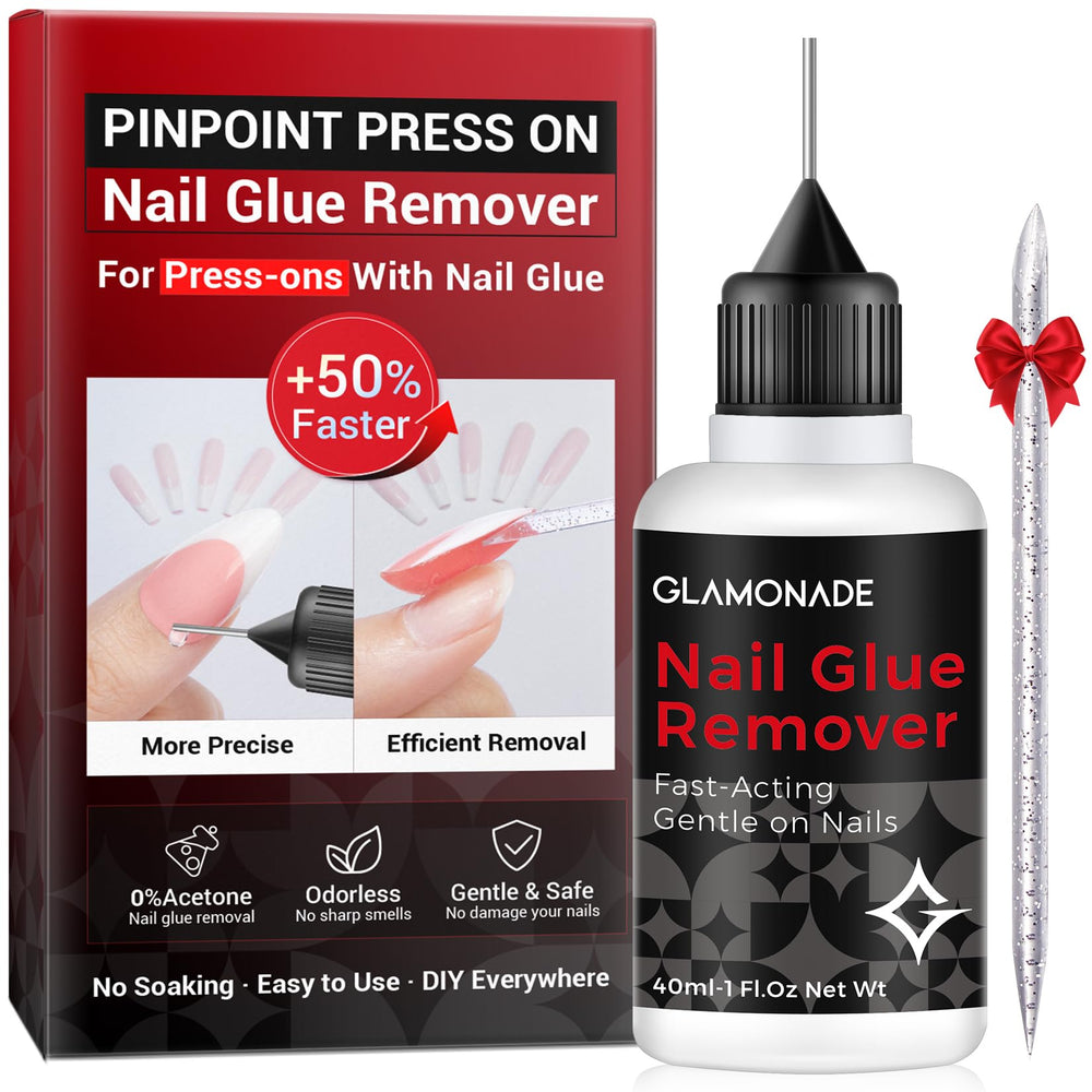 Glamonade quitapegamento para uñas postizas con punta de aguja, aplicación precisa.