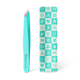 Pinzas GlamTweeler con puntas inclinadas para cejas, precisión en acero inoxidable.