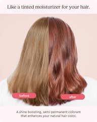 Glaze: aplicación uniforme aporta tono suave y brillo al cabello rojo.