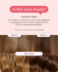Muestra de color Caramelo Iluminado en mechones de cabello