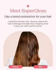 Acabado sedoso de Glaze Super Gloss facilita la aplicación en cabello castaño medio con mechas