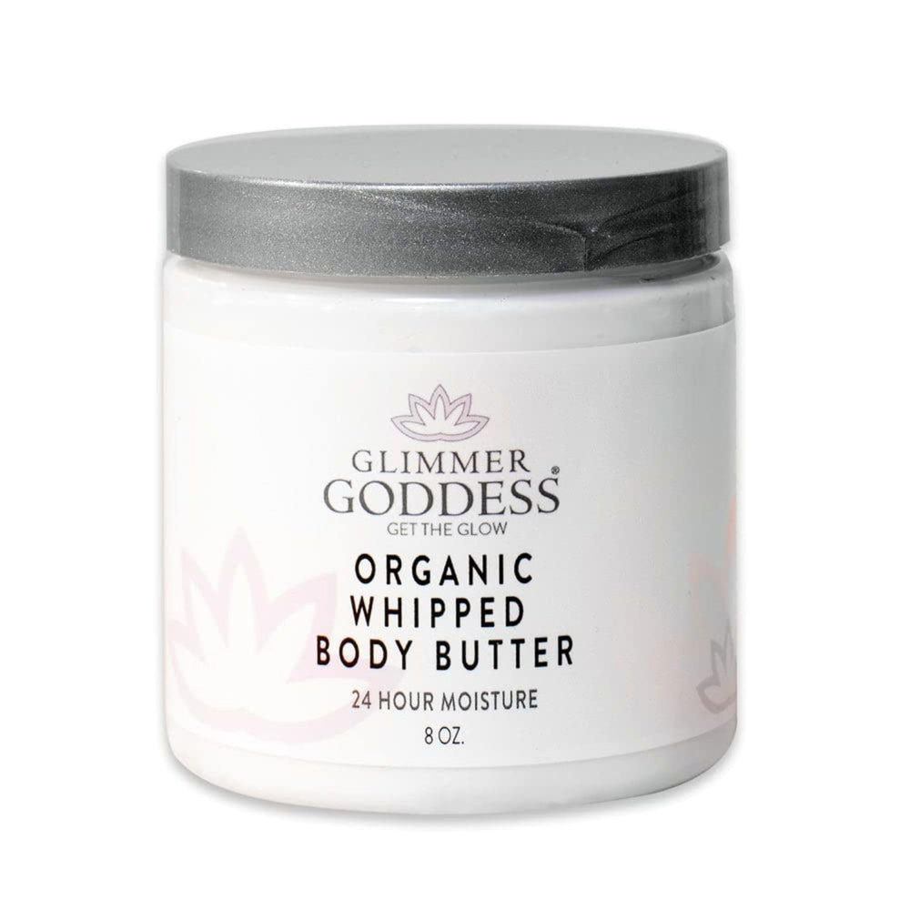 Glimmer Goddess whipped body butter in jar for rich daily hydration.