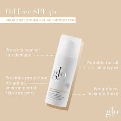 Glo Skin Beauty protección de amplio espectro SPF 40+ para piel protegida.