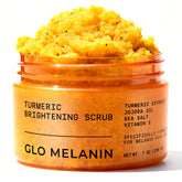 Glo Melanin Turmeric Scrub frasco: exfoliación suave para piel radiante