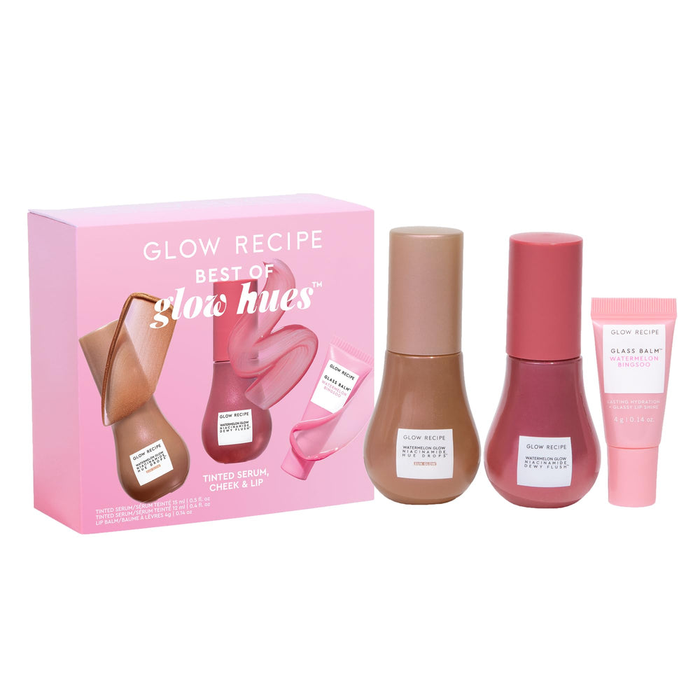 Glow Recipe Hue Drops Sun Glow en envase de viaje para hidratación ligera.