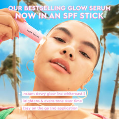 Texture translucide du Glow Recipe Stick solaire illuminant sans effet blanc.