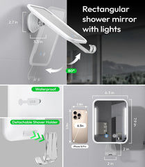 Glowtop espejo ducha con iluminación LED ajustable para maquillaje y afeitado.