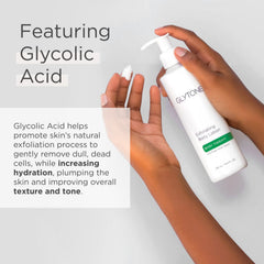 GLYTONE Glycolic Acid Body Wash: aplicación suave en piel para suavizar texturas ásperas.