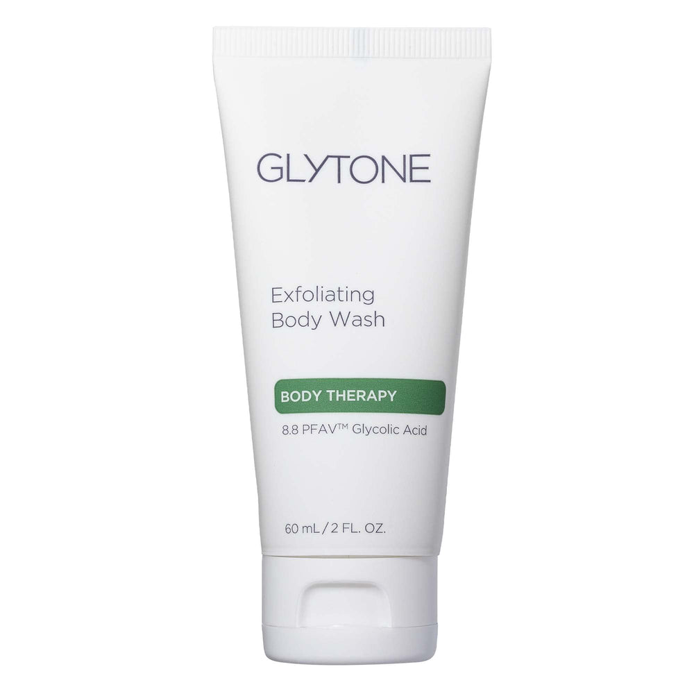 GLYTONE Glycolic Acid Body Wash: envase visible para exfoliar suavemente la piel durante la ducha.