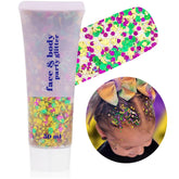 Go Ho gel brillo cara cuerpo carnaval, ideal para maquillaje y fiestas luminosas.
