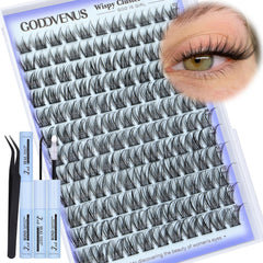 Goddvenus kit cluster pestañas 3 en 1 para autoaplicación con 132 piezas.