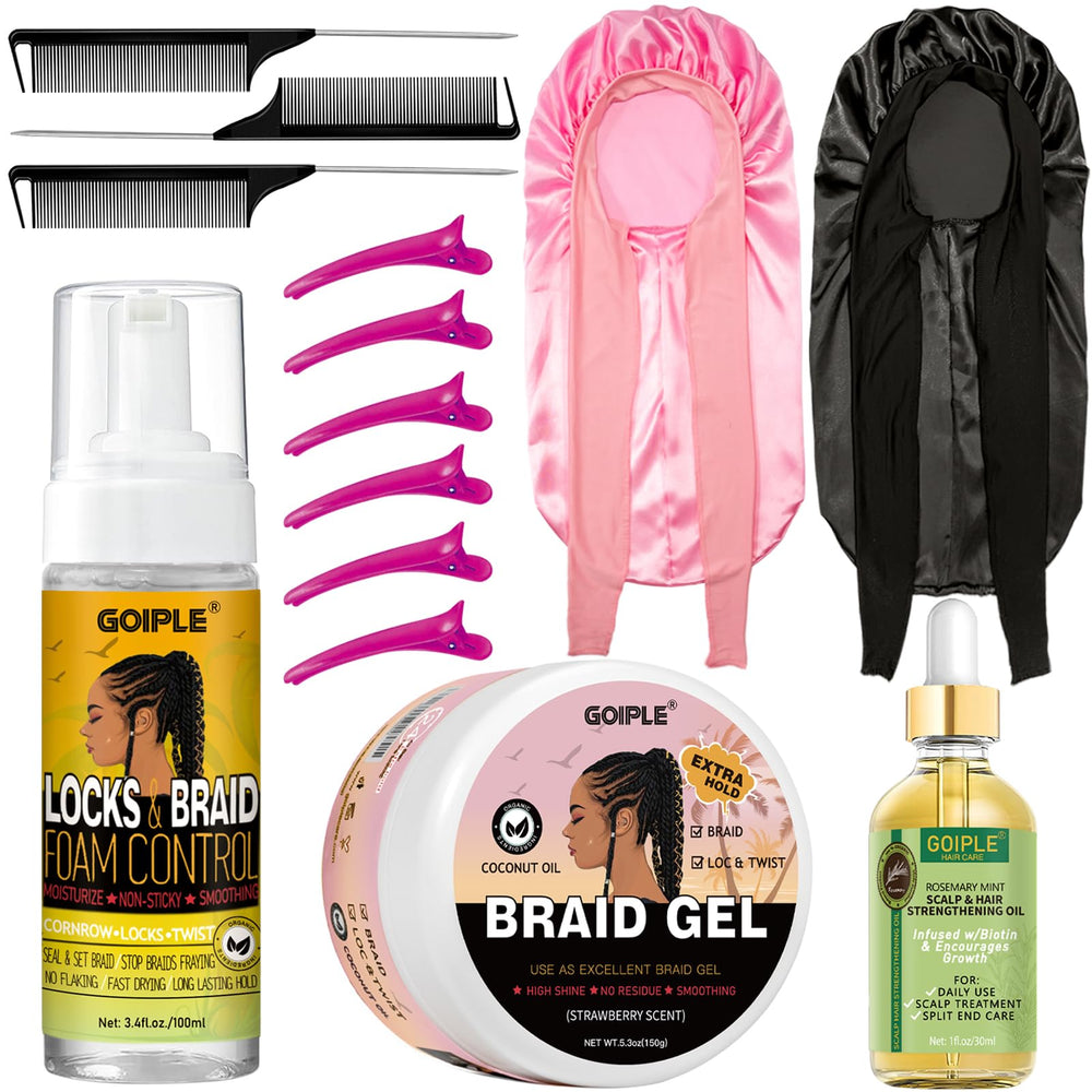 Goiple kit extrahold para trenzas en empaque, listo para empezar.