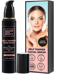 Bronceador facial de GOLDEN STAR BEAUTY con suero ofrece tono dorado natural sin olor.
