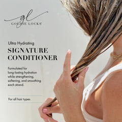 Goldie Locks acondicionador textura sedosa, facilita peinar y deja el cabello suave.