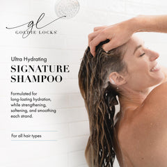 Goldie Locks Ultra Hydratante Champú con biotina y ginseng para elasticidad y vitalidad capilar.
