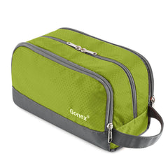 Gonex bolsa de aseo verde, compartimento principal para envases grandes, ordena líquidos.