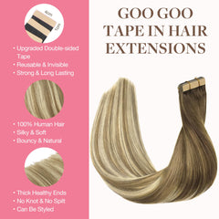 GOO GOO Tape en extensiones pelo humano sedosas para brillo diario