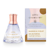 Good Chemistry Magnolia Violet: botella elegante para aroma duradero durante el día.