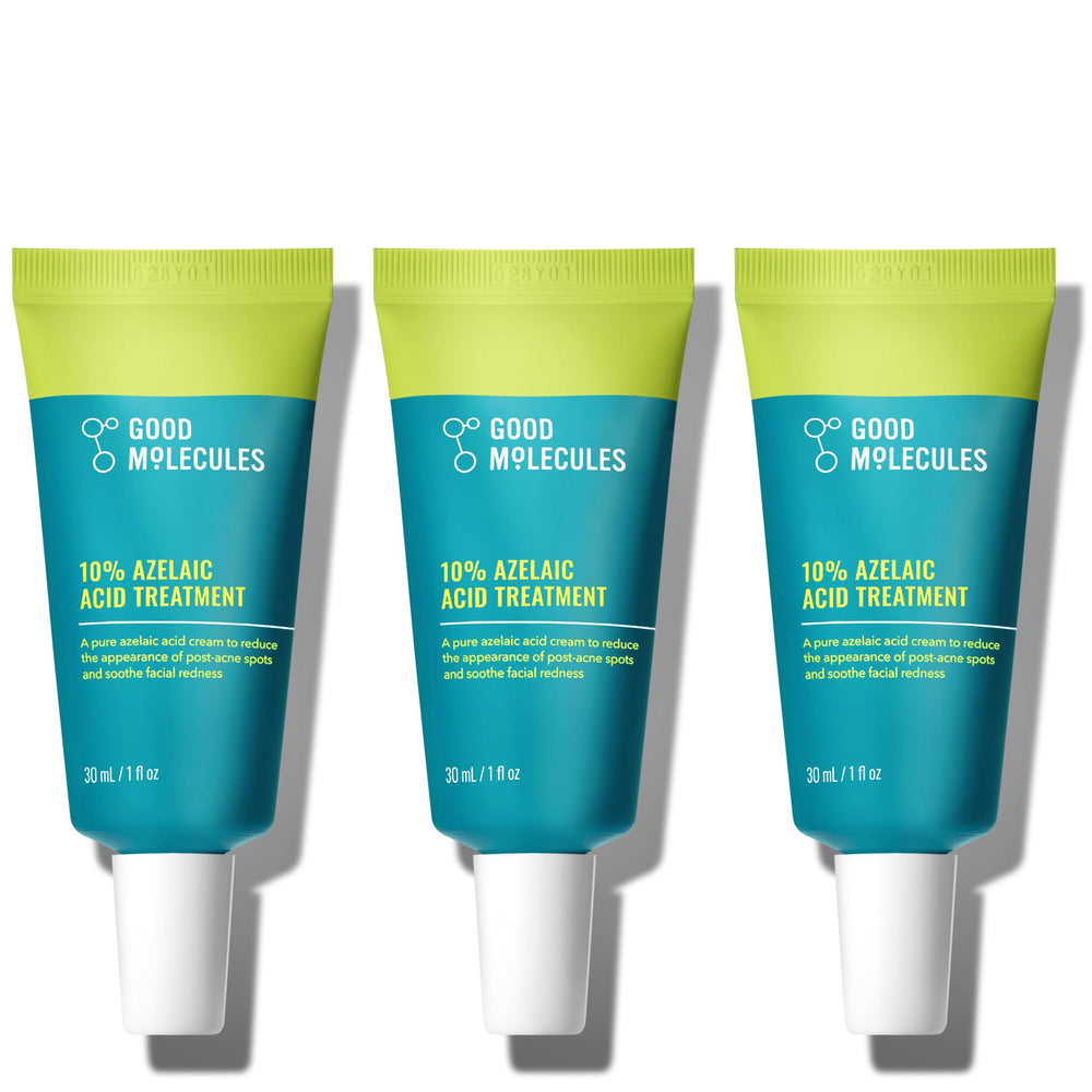 Good Molecules 10% Azelaic Acid Treatment Pack 3 bottle on vanity promotes even skin tone