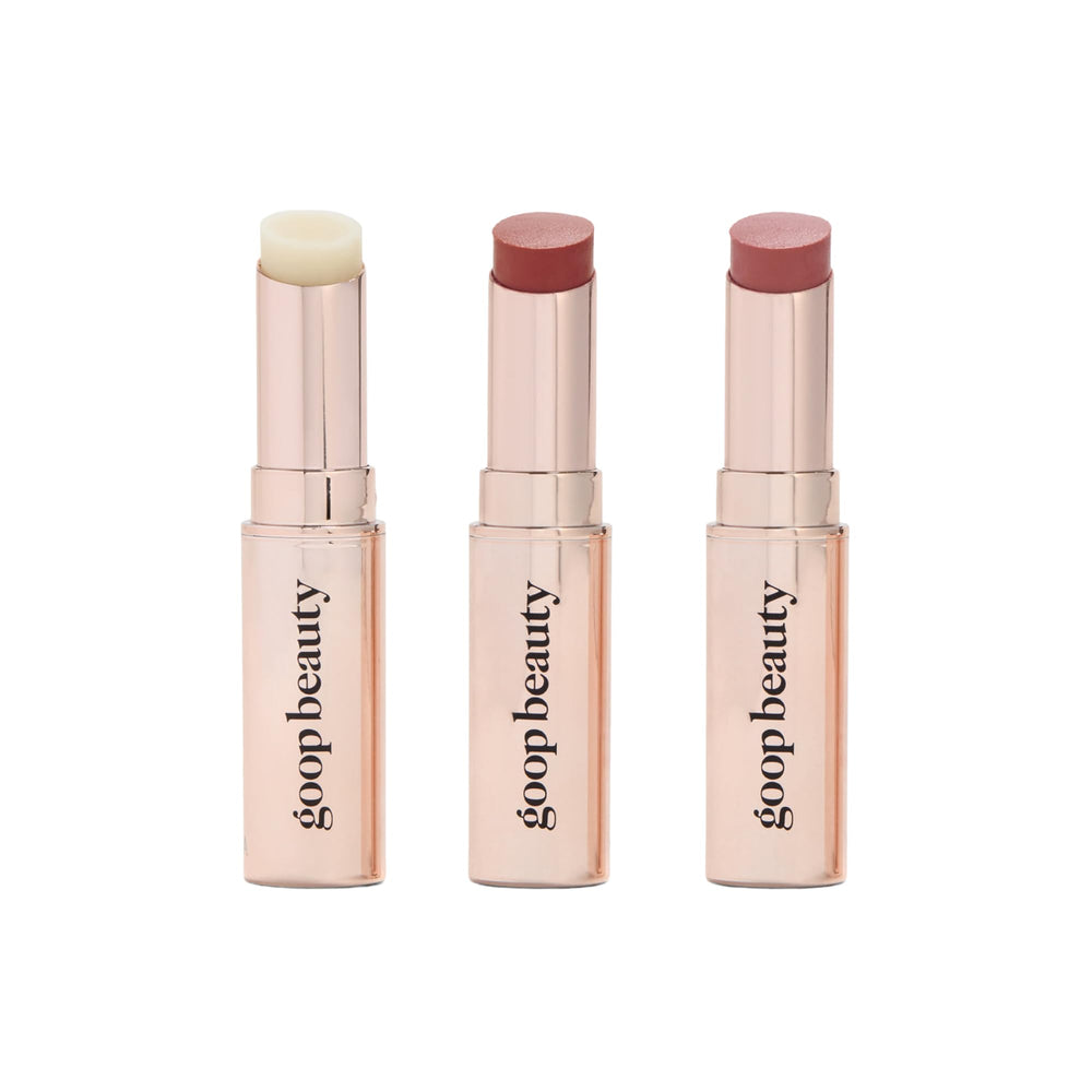 goop Balsamo labial Trio transparente para labios secos y suaves.