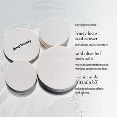 Parches con extracto de semilla de árbol de miel suavizando la piel de la mirada.