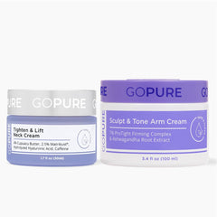GoPure Sculpting Duo neck cream bottle for a firmer, lifted look.