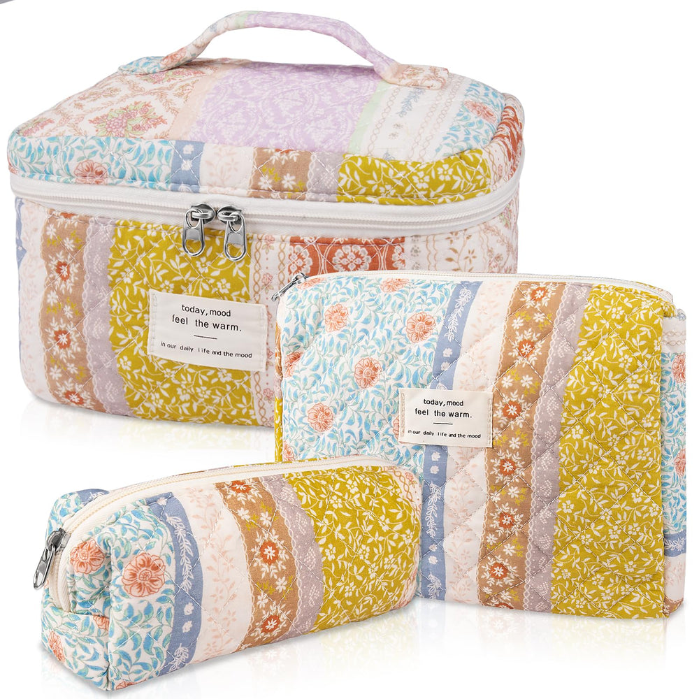 Gosect bolsa maquillaje acolchada floral grande, gran capacidad para cosméticos diarios.