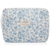 Gosect bolso de maquillaje floral azul grande para ordenar cosméticos en viajes.
