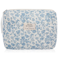 Gosect bolso de maquillaje floral azul grande para ordenar cosméticos en viajes.