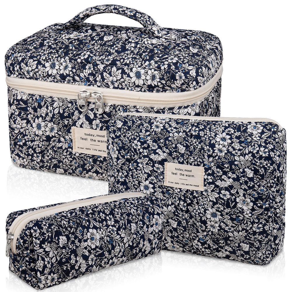 Bolso maquillaje floral grande de Gosect, ideal para viajar y mantener cosméticos organizados.