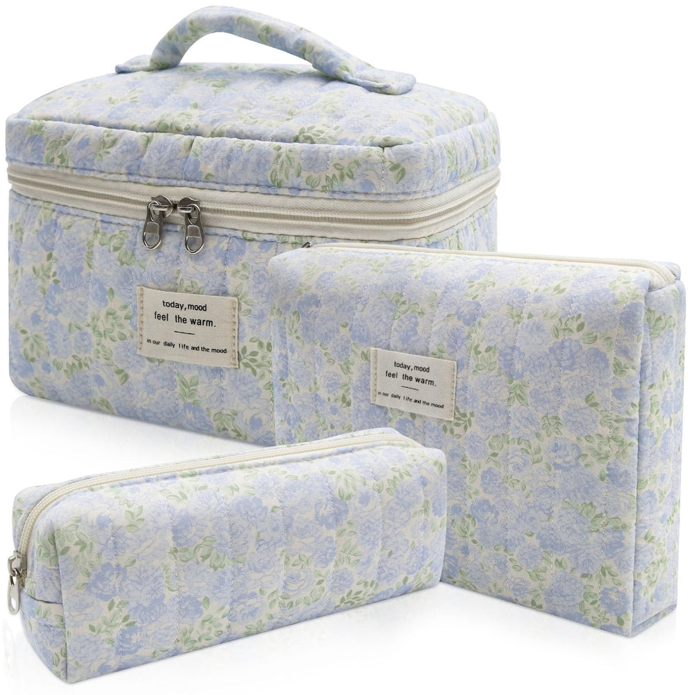 Bolsos grandes acolchados Gosect con flor; ideal para viajar con cosméticos.