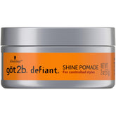 got2b Defiant Shine Pomade dans sa boîte, emballage recyclable prêt à l'emploi.