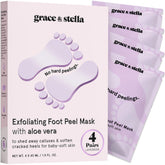 grace & stella mascarilla exfoliante para pies en envase, exfolia suavemente y prepara la piel