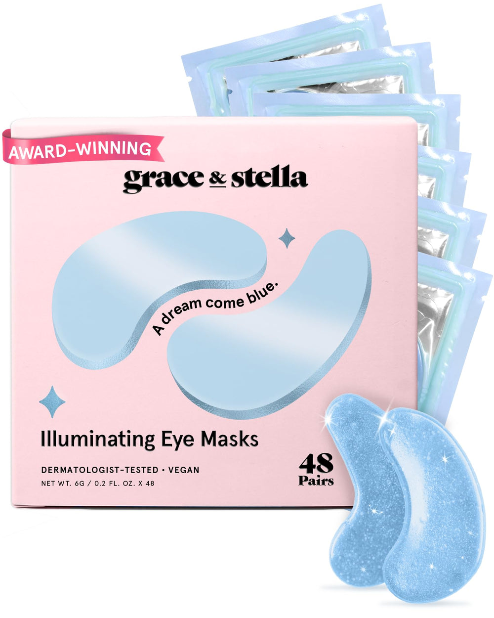 Masque contour des yeux bleu Grace & Stella apaise les poches.