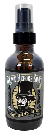 Grave Before Shave Gentlemen's Blend Beard Oil bottle with bourbon sandalwood scent enhances shine and conditioning