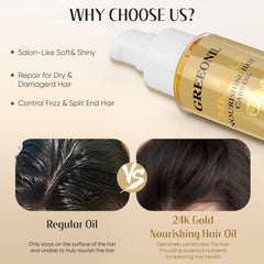 GREEONIL argan, coconut and olive oils deeply nourish hair fibers.