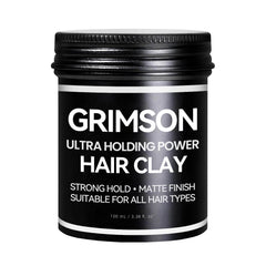 GRIMSON arcilla para cabello, fijación fuerte y acabado mate en un práctico bote.